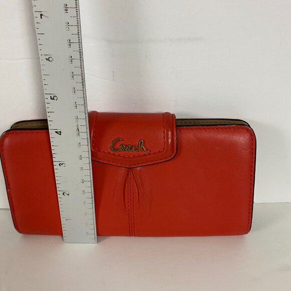 Coach Ashley Leather Wallet Clutch Folding Envelope Flip Pleated Salmon - Picture 15 of 16